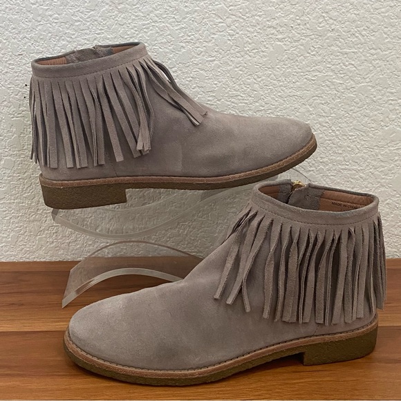 KATE SPADE Gray Taupe Suede Leather Fringe Tassel Side Zip Booties Size 7.5M - Picture 3 of 16